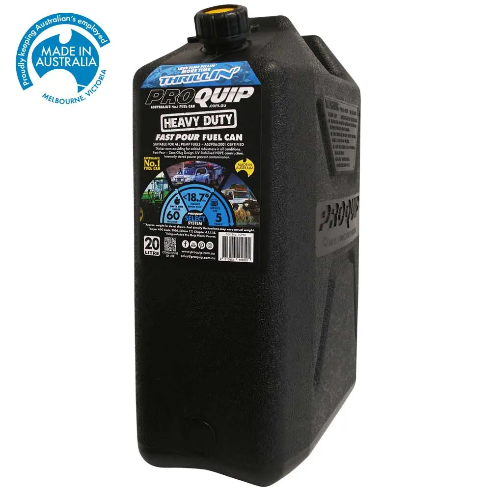 20L Plastic Fast Pour Fuel Jerry Can – Heavy Duty Black 1