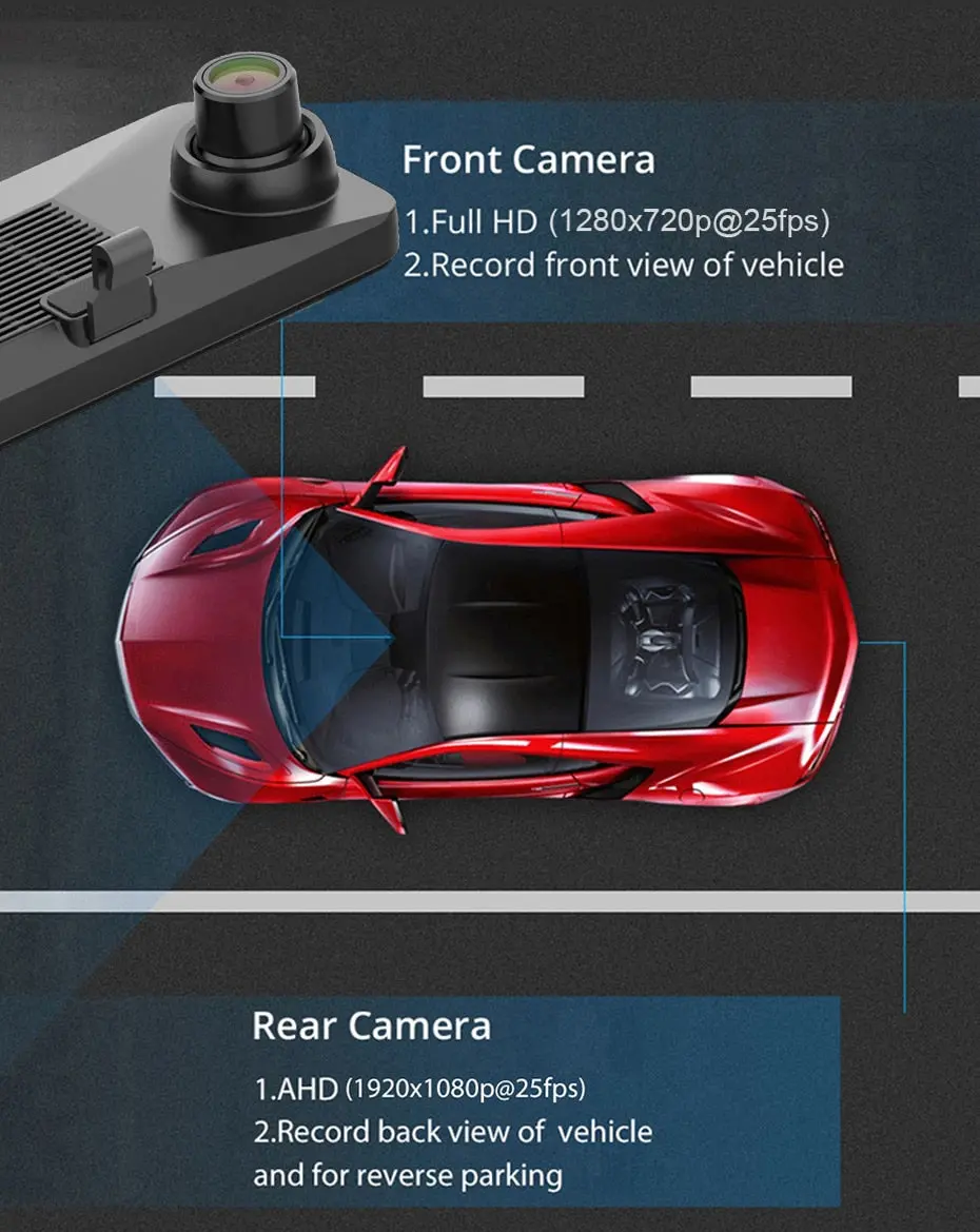 Android Reverse Mirror Gps Bluetooth Dash Cam 2