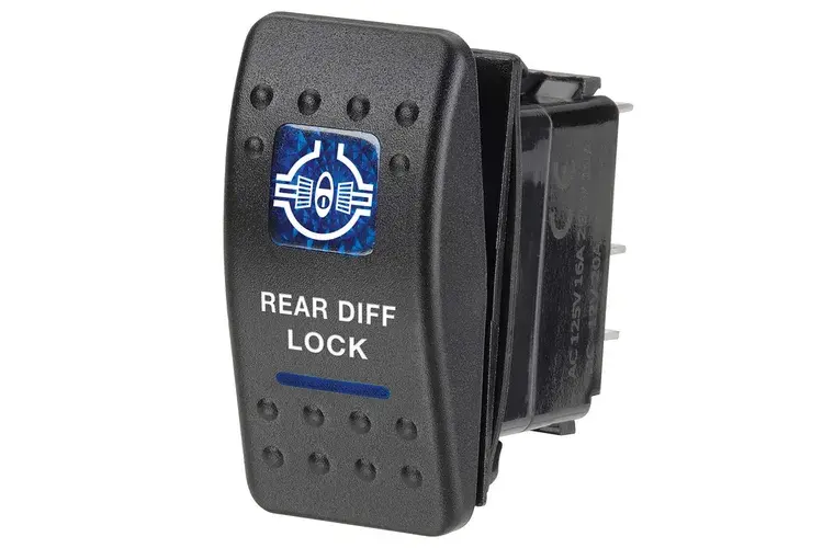 12 Volt Illuminated Off/On Sealed Rocker Switch With "Rear Diff Lock" Symbol (Blue) 1