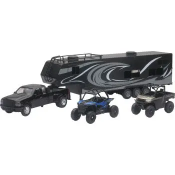 Pick Up Toy Hauler W/ Polaris Vehicles Set - 1:18 Scale - Black/Blue/Red 1