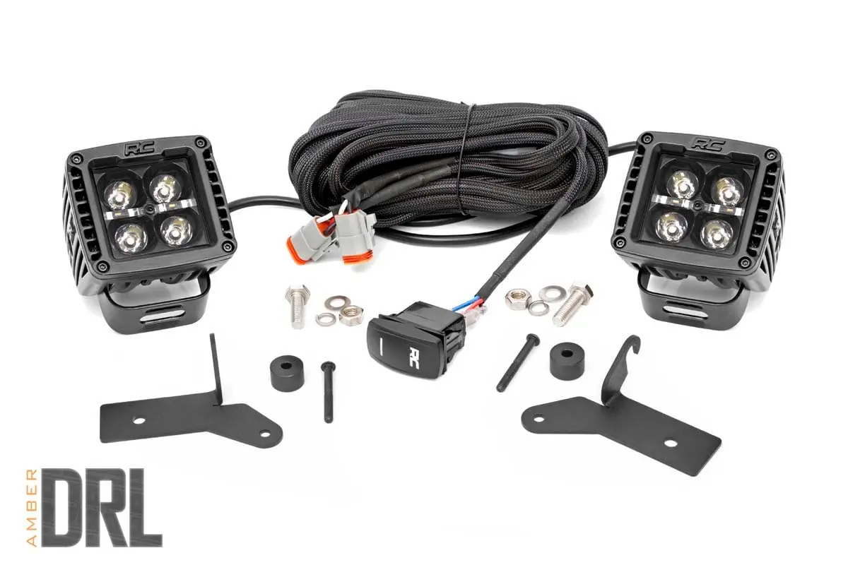 Led Light Kit | Hinge Mount | 2" Black Pair | Amber Drl | Jeep Gladiator Jt/Wrangler Jl (18-25) 1