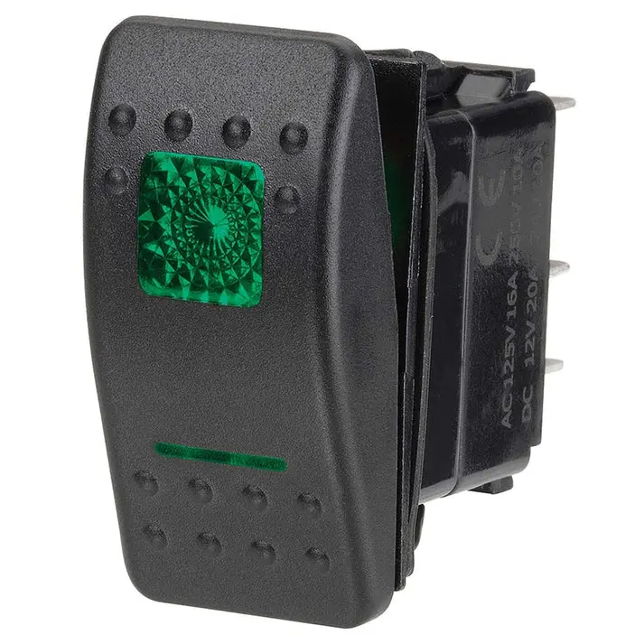 Narva 12 Volt Illuminated Off/Momentary (On) Sealed Rocker Switch (Green) 1