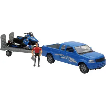 Pick Up Truck W/ Polaris Switchback Snowmobile Set - 1:18 Scale - Blue 1