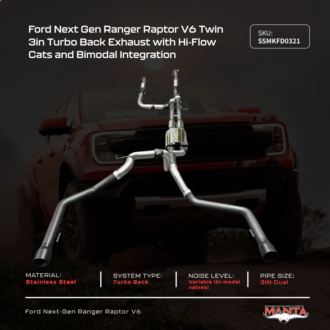Next Gen Ranger Raptor V6 Twin 3In Turbo Back Exhaust With Hi-Flow Cats And Bimodal Integration 1