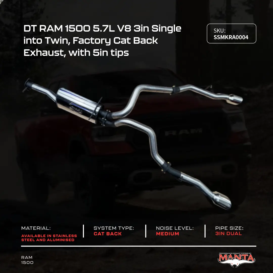 Dt Ram1500 5.7L V8 3In Single Into Twin, Factory Cat Back Exhaust, With 5In Chrome Tips 1
