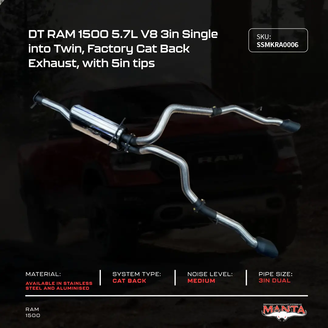 Dt Ram1500 5.7L V8 3In Single Into Twin, Factory Cat Back Exhaust, With 5In Black Tips 1