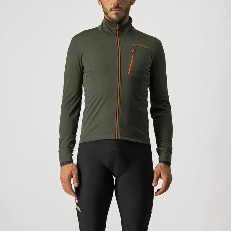 Castelli Go Men's Cycling Jacket -  Military Green/Fiery Red 1