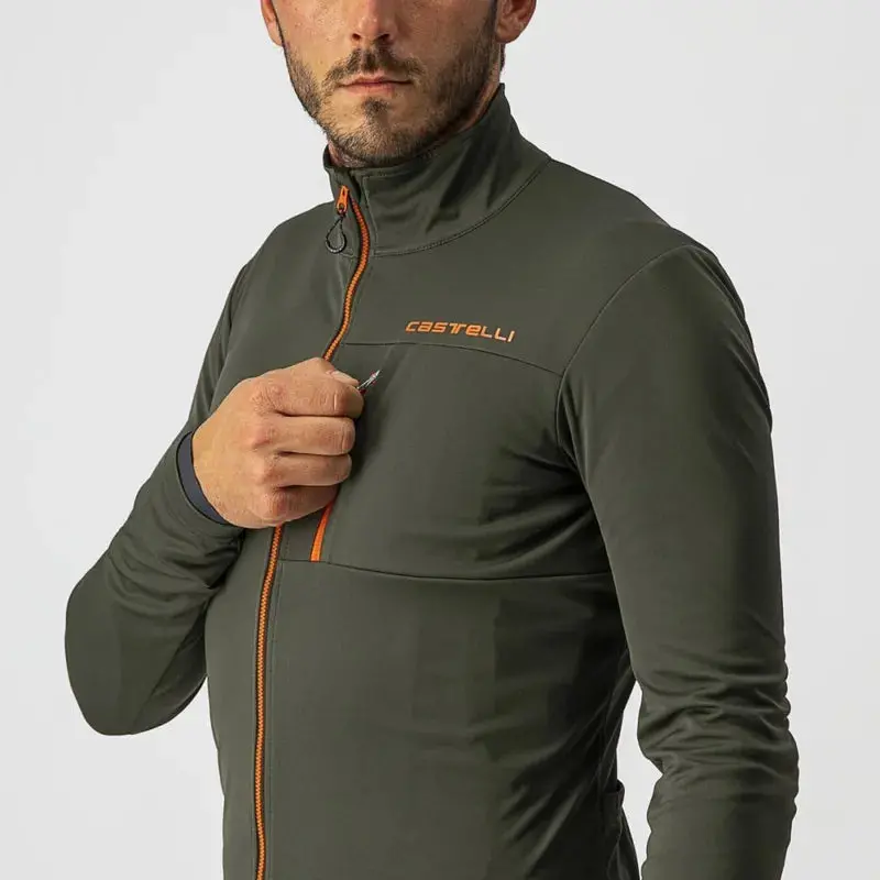 Castelli Go Men's Cycling Jacket - Military Green/Fiery Red 4