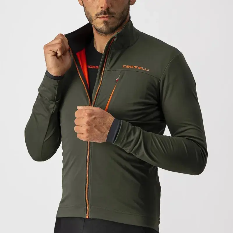 Castelli Go Men's Cycling Jacket - Military Green/Fiery Red 5