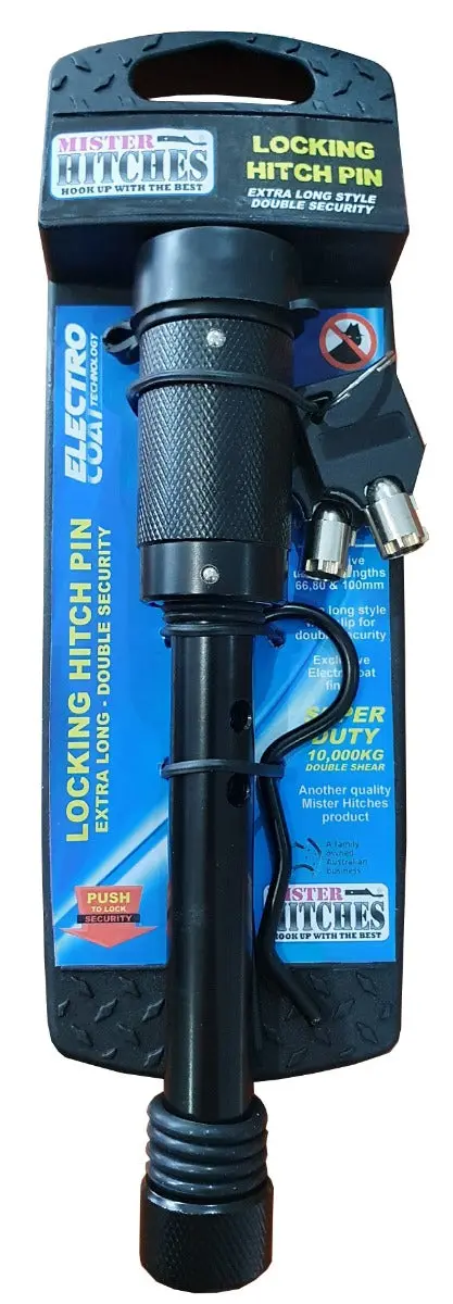 Mister Hitches Locking Hitch Pin Black E-Coat 2 Pin Holes W/Clip Round Sec Keys 1