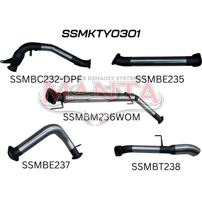 Manta Toyota Landcruiser 300 Series V6 3In Turbo Back With Cat & Without Mufflers, Chrome 4In Tip 1
