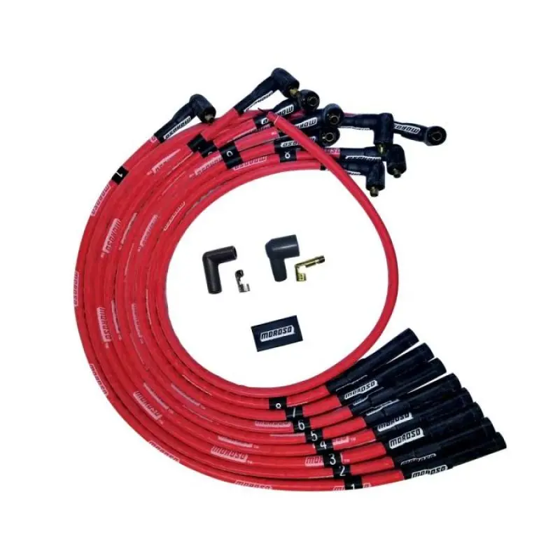 Moroso Ultra Spark Plug Wire Set With Non-Hei Sleeved Boots — Red, Designed For Bbc Over-Valve-Cover Applications 1