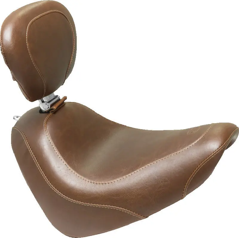 Mustang Harley-Davidson Fat Bob Solo Seat With Driver Backrest – Wide Tripper Design For 2018–2021 Models, Brown Leather 1