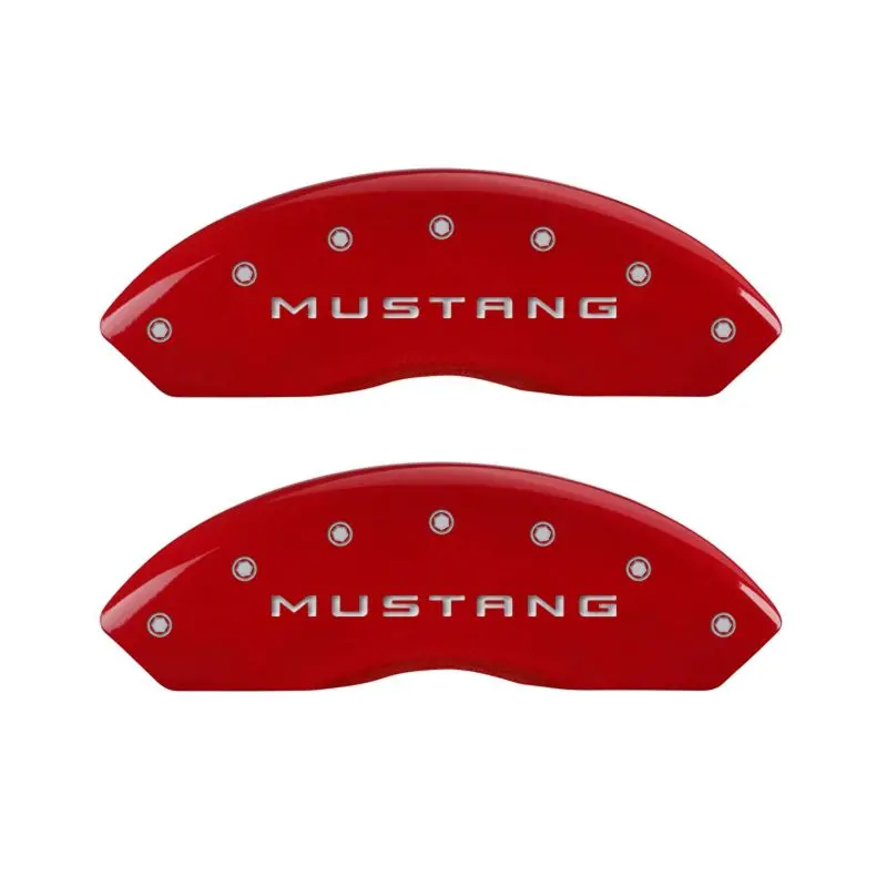 Mgp Engraved 4-Piston Caliper Covers For Mustang Gt – Front Red / Rear Silver Finish 1