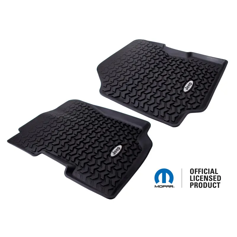 Rugged Ridge Heavy-Duty Front Floor Liners For 1976–1995 Jeep Cj-7, Cj-8, And Yj Wrangler – Black With Embossed Logo 1