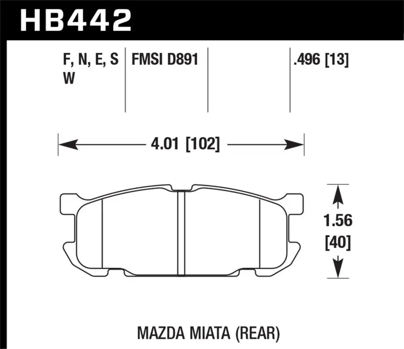 Hawk Hp Plus Rear Brake Pads For 2001–2002 Mazda Miata With Sport Suspension (Part #D891) 1