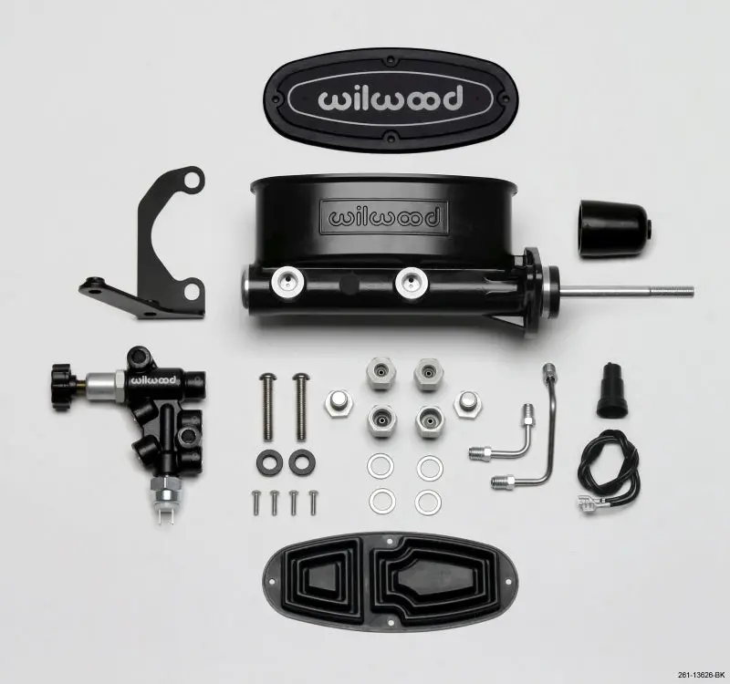 Wilwood Hv Tandem Master Cylinder Kit – 15/16" Bore, Left-Hand Mount Bracket & Proportioning Valve Included – Black Anodized W/ Pushrod 1