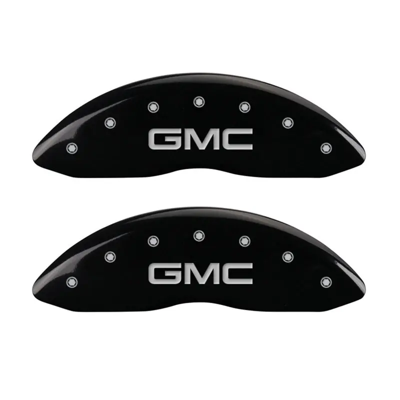 Mgp Engraved Front Caliper Covers For Gmc Trucks – Black Base With Silver Accents 1