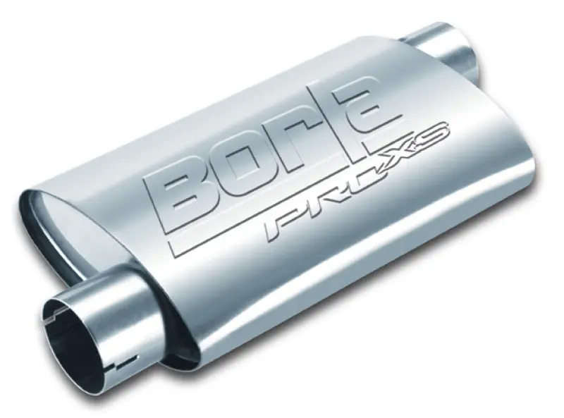 Borla Pro-Xs Universal Muffler – 3" Oval Inlet/Outlet, Offset/Offset Notched Design 1