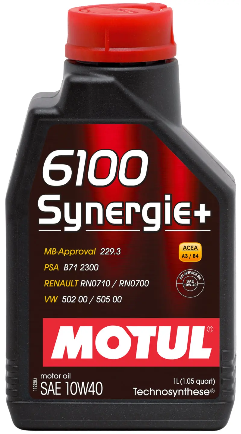 Motul 6100 Synergie+ 10W-40 Fully Synthetic Engine Oil – 1-Liter Bottle, Technosynthese Formula For Modern Gasoline Engines 1