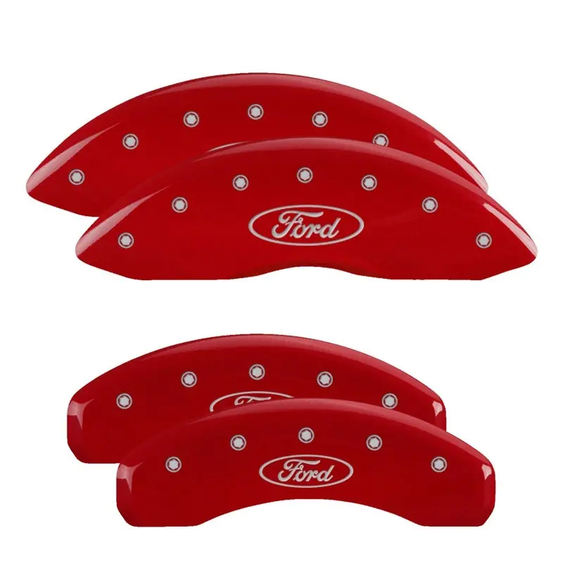 Mgp 4-Piston Caliper Covers – Shelby-Branded Front & Tiffany Snake-Embossed Rear, Red-And-Silver Finish 1