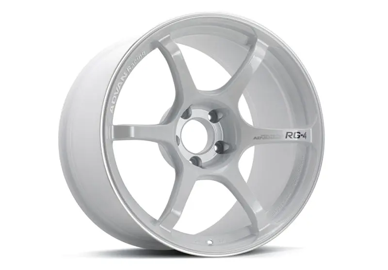 Advan Rg-4 Racing Wheel — 18X8", +47 Offset, 5X100 Pcd, White Metallic Finish With Accent Ring 1