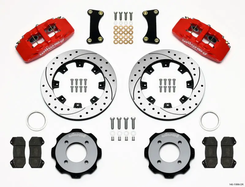 Wilwood Dynapro 6-Piston Front Brake Hat Kit – 12.19" Drilled Rotor, Red Finish, Fits 2011 Ford Fiesta 1