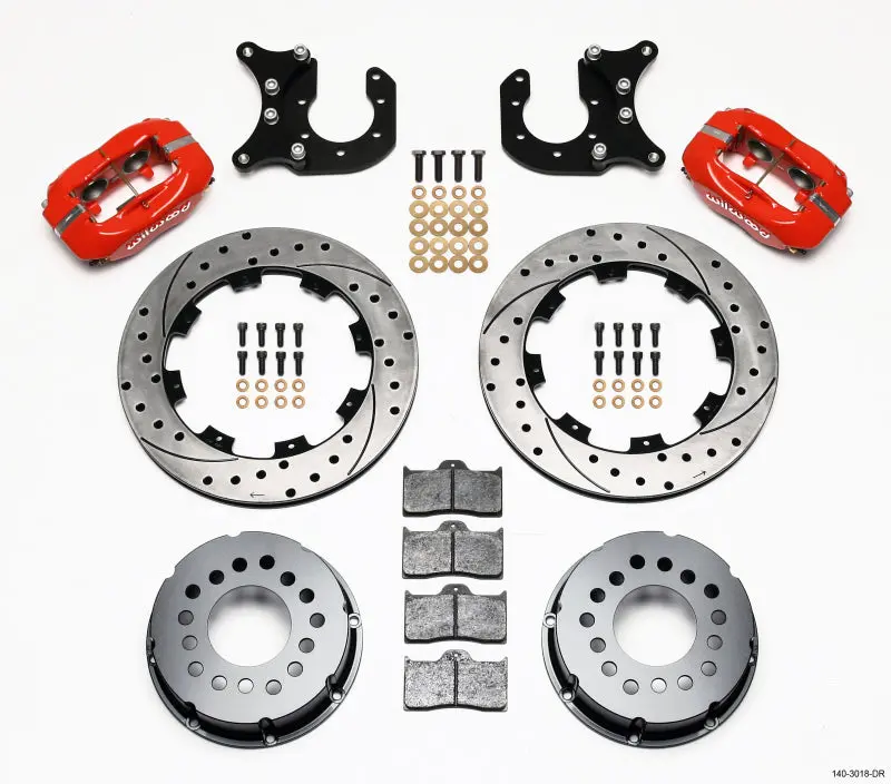 Wilwood Forged Dynalite Rear Power Brake Kit For Ford 8.8 Axles – Drilled Red Rotors, 2.5-Inch Offset, 5-Lug Setup 1