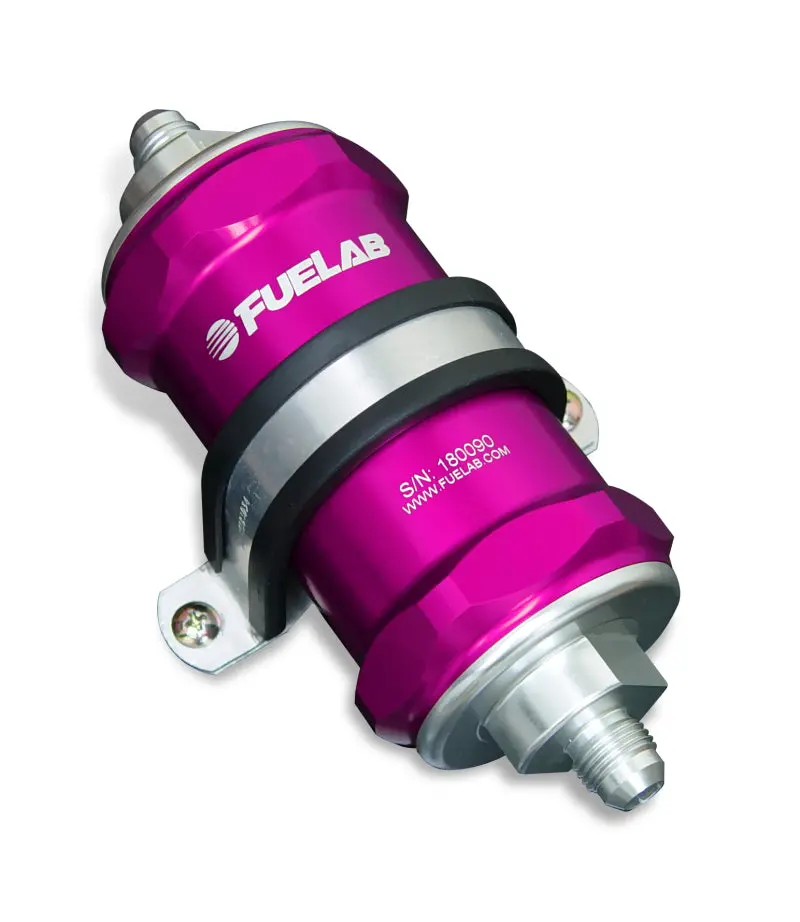 Fuelab 818 Inline Fuel Filter — -6 An Inlet/Outlet, 40-Micron Stainless Steel Element, Purple Housing 1