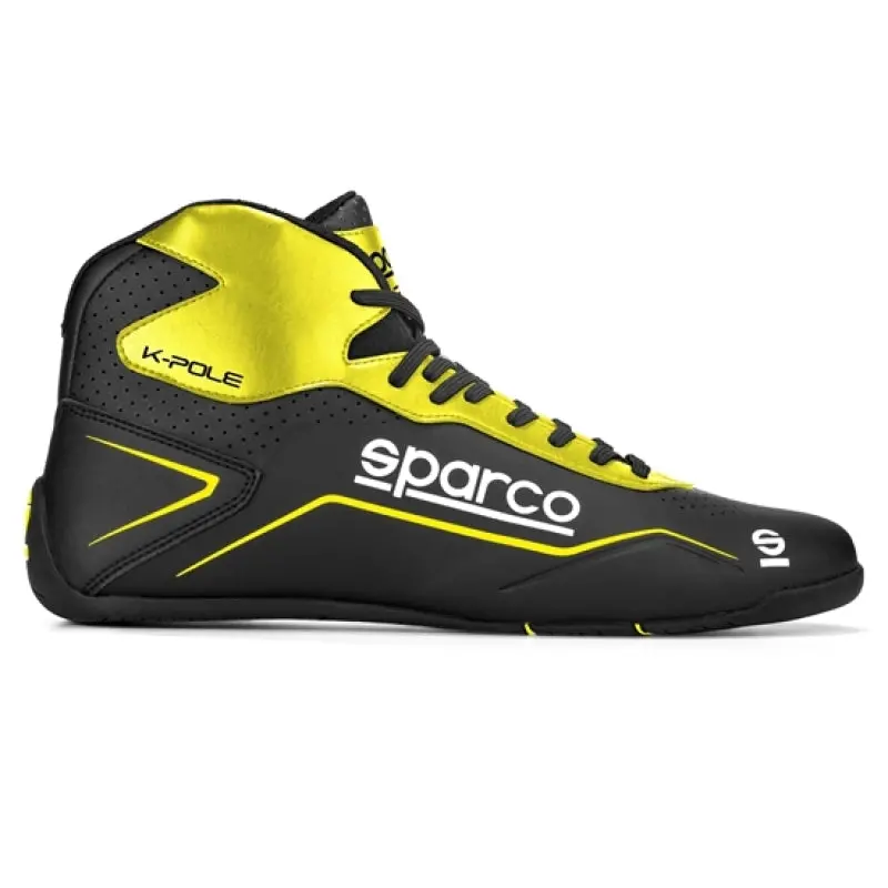 Sparco K-Pole Racing Driving Shoes – Size 47, Black/Yellow Design 1