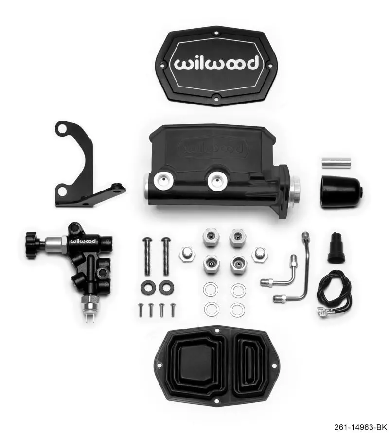 Wilwood Compact Tandem Master Cylinder – 1" Bore, Includes Mounting Bracket & Pushrod Valve, Black Finish 1